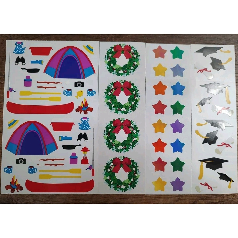 Vtg Mrs. Grossman's Sticker Lot Full Partial Sheets Camping Stars Tree Wreath